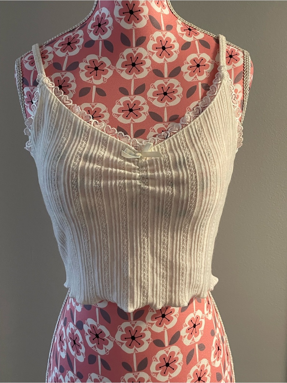 Sugar Thrillz Cream Lace-Trim Ribbed Cami